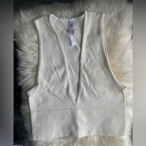 Urban Outfitters Out From Under White V-Neck Tank Top Ribbed Crop Top Size S